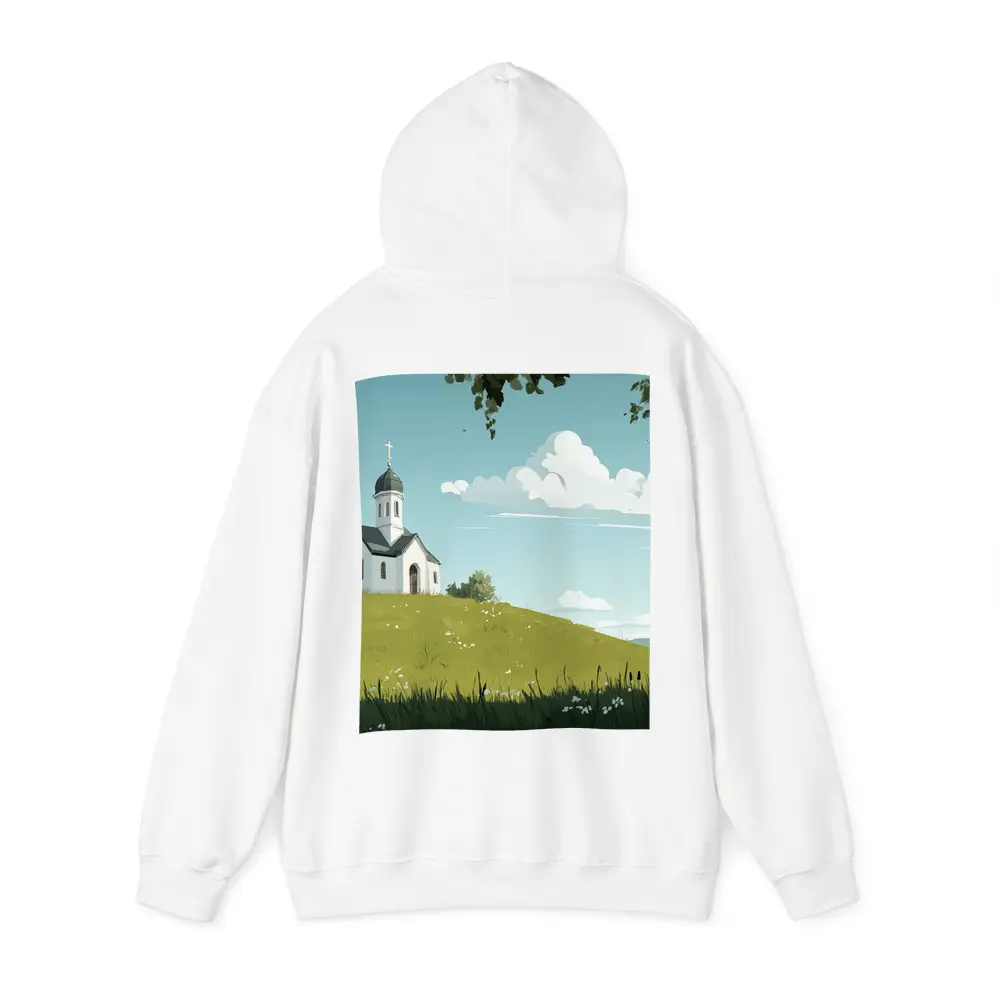 White Chapel On Green Hill Illustration – Hoodies