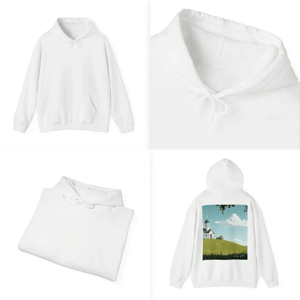 White Chapel On Green Hill Illustration – Hoodies
