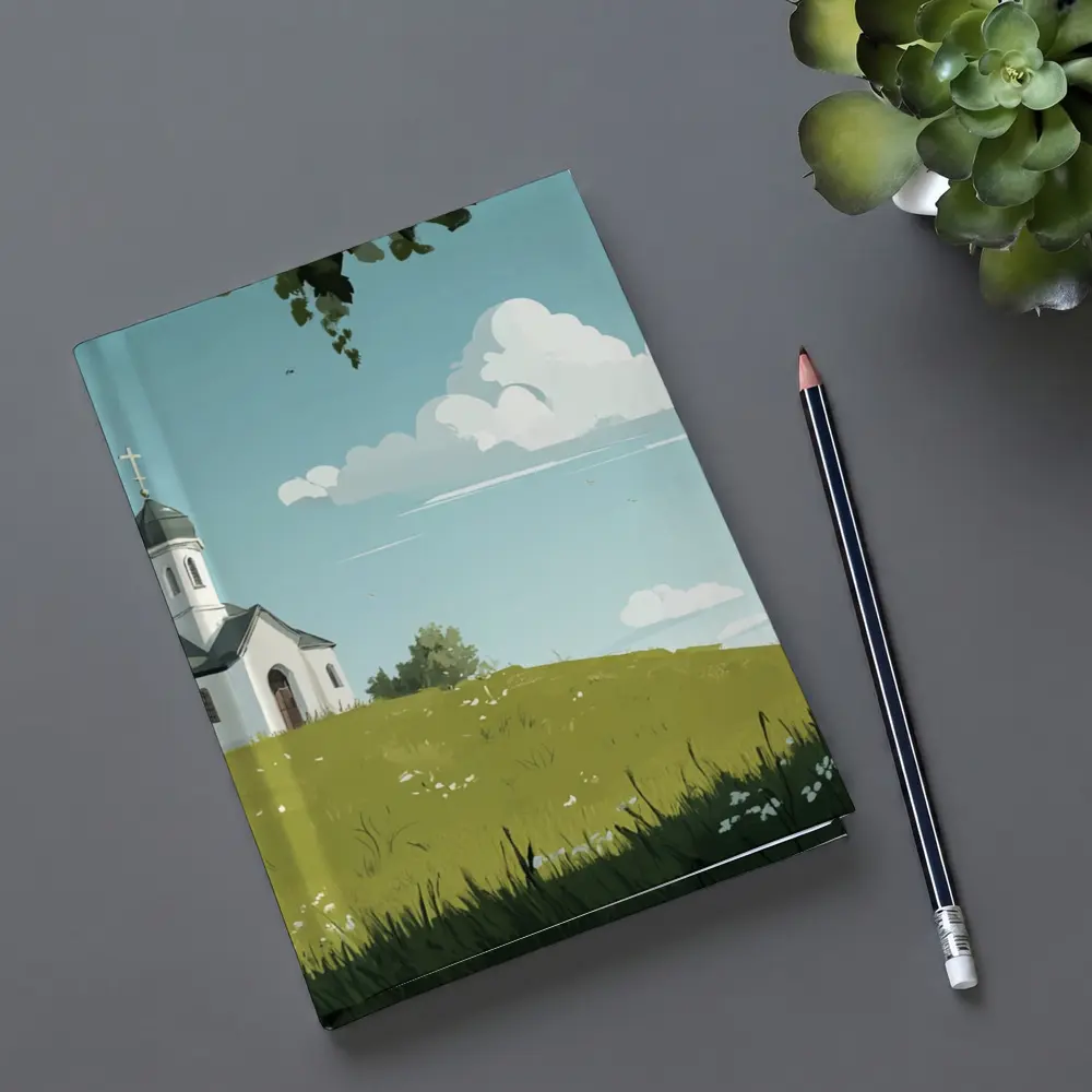 White Chapel On Green Hill Illustration – Notebooks