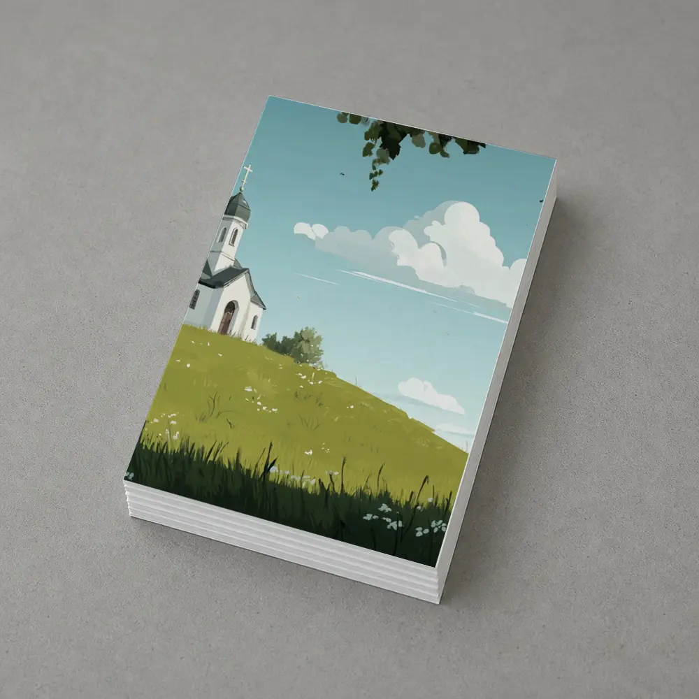 White Chapel On Green Hill Illustration – Postcards