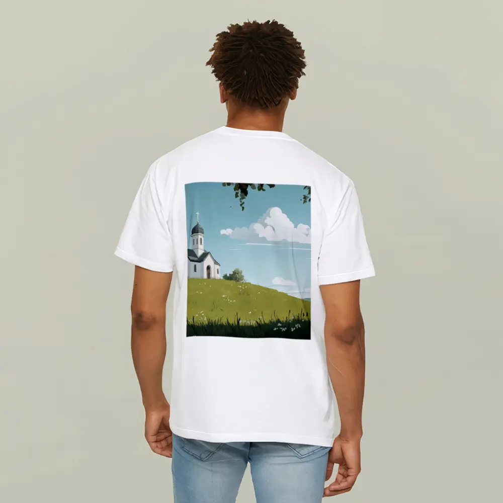 White Chapel On Green Hill Illustration – T-Shirts