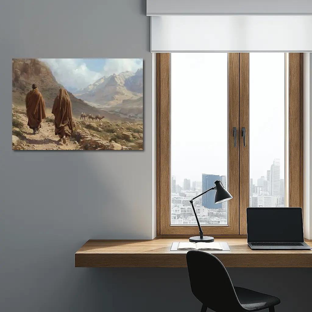 Desert Travelers Walking Through Rocky Mountain Valley – Wall Art