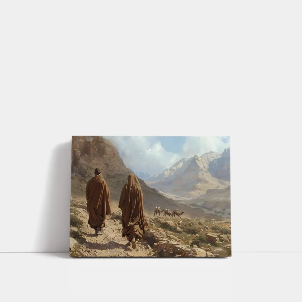 Desert Travelers Walking Through Rocky Mountain Valley – Wall Art