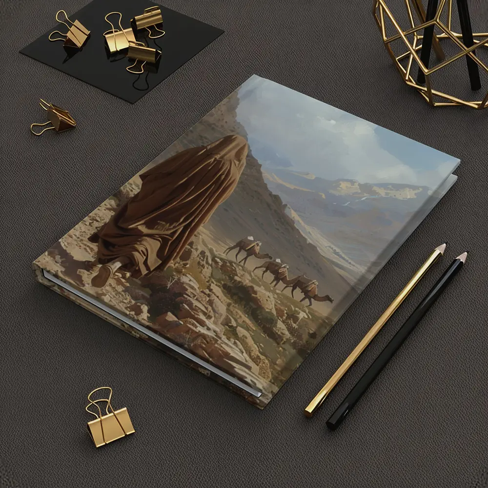 Desert Travelers Walking Through Rocky Mountain Valley – Notebooks