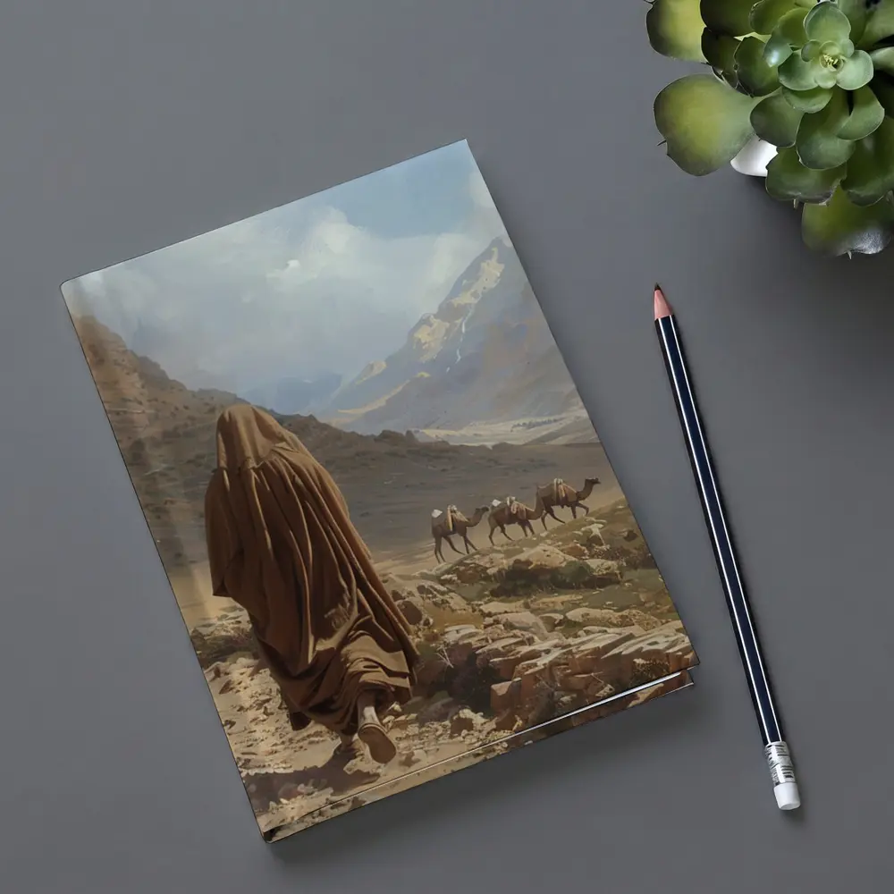 Desert Travelers Walking Through Rocky Mountain Valley – Notebooks