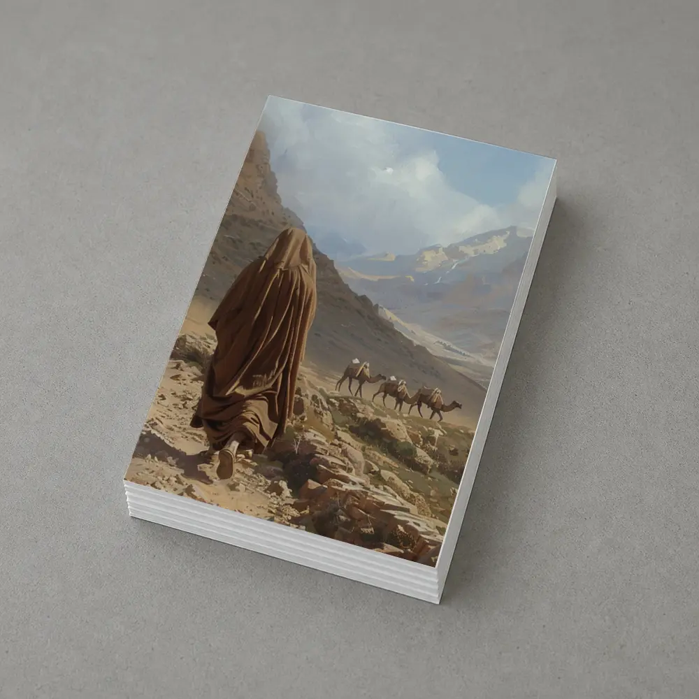 Desert Travelers Walking Through Rocky Mountain Valley – Postcards