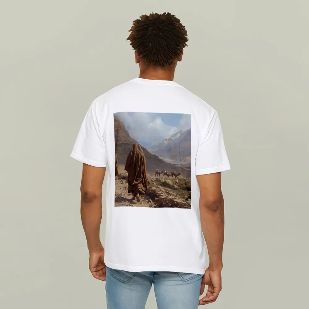 Desert Travelers Walking Through Rocky Mountain Valley – T-Shirts