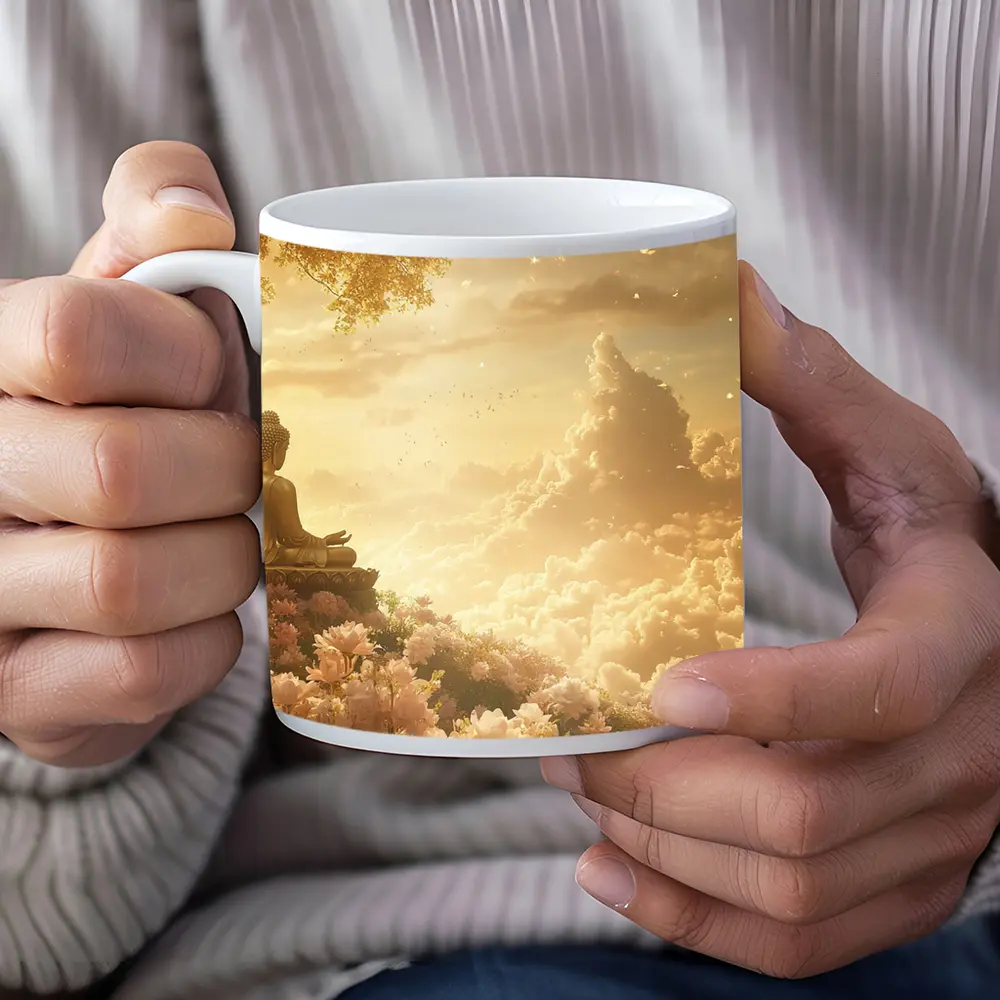 Golden Buddha Meditating Among Soft Clouds – Mugs