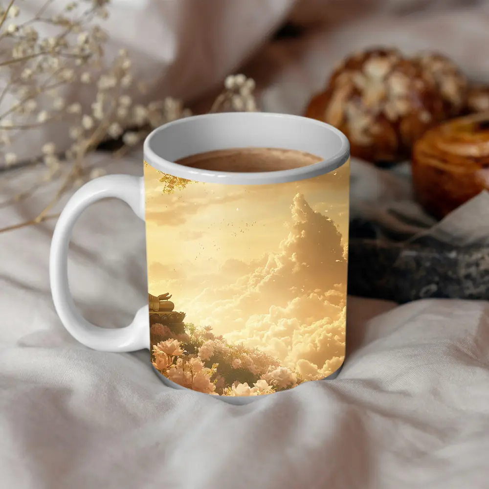 Golden Buddha Meditating Among Soft Clouds – Mugs
