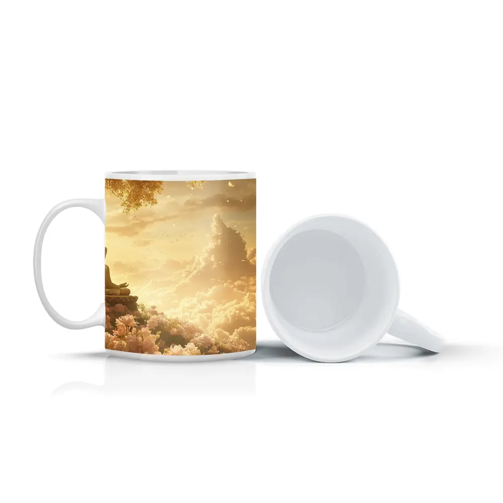 Golden Buddha Meditating Among Soft Clouds – Mugs