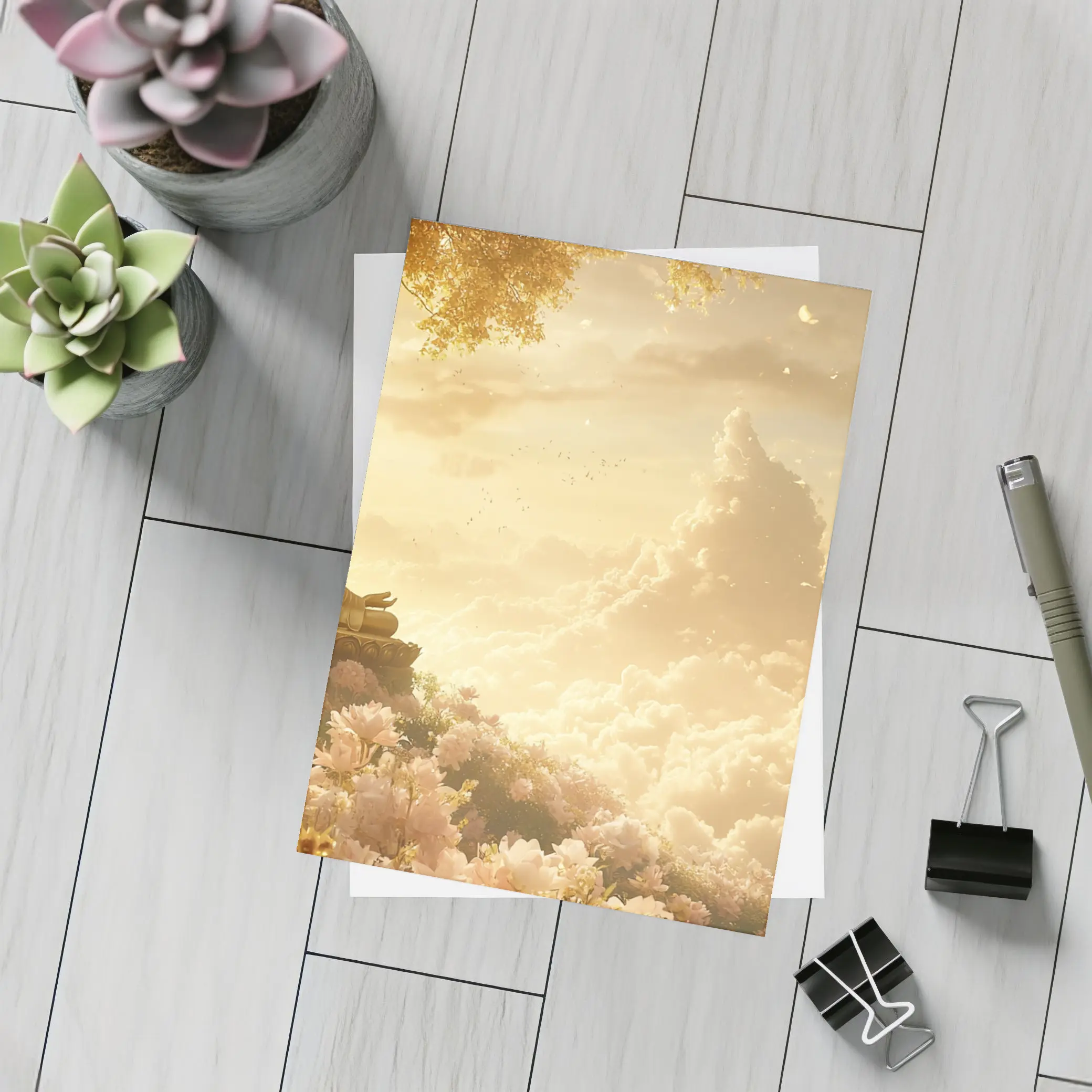 Golden Buddha Meditating Among Soft Clouds – Postcards