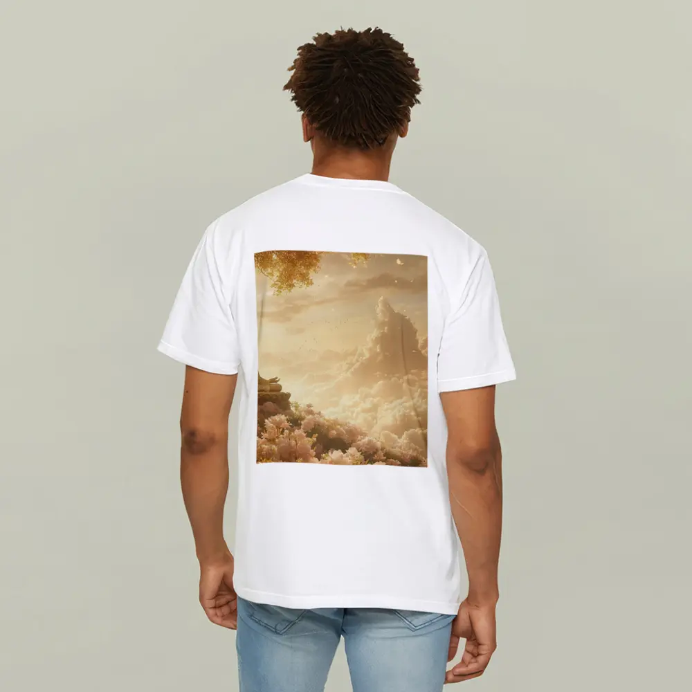 Golden Buddha Meditating Among Soft Clouds – T-Shirts