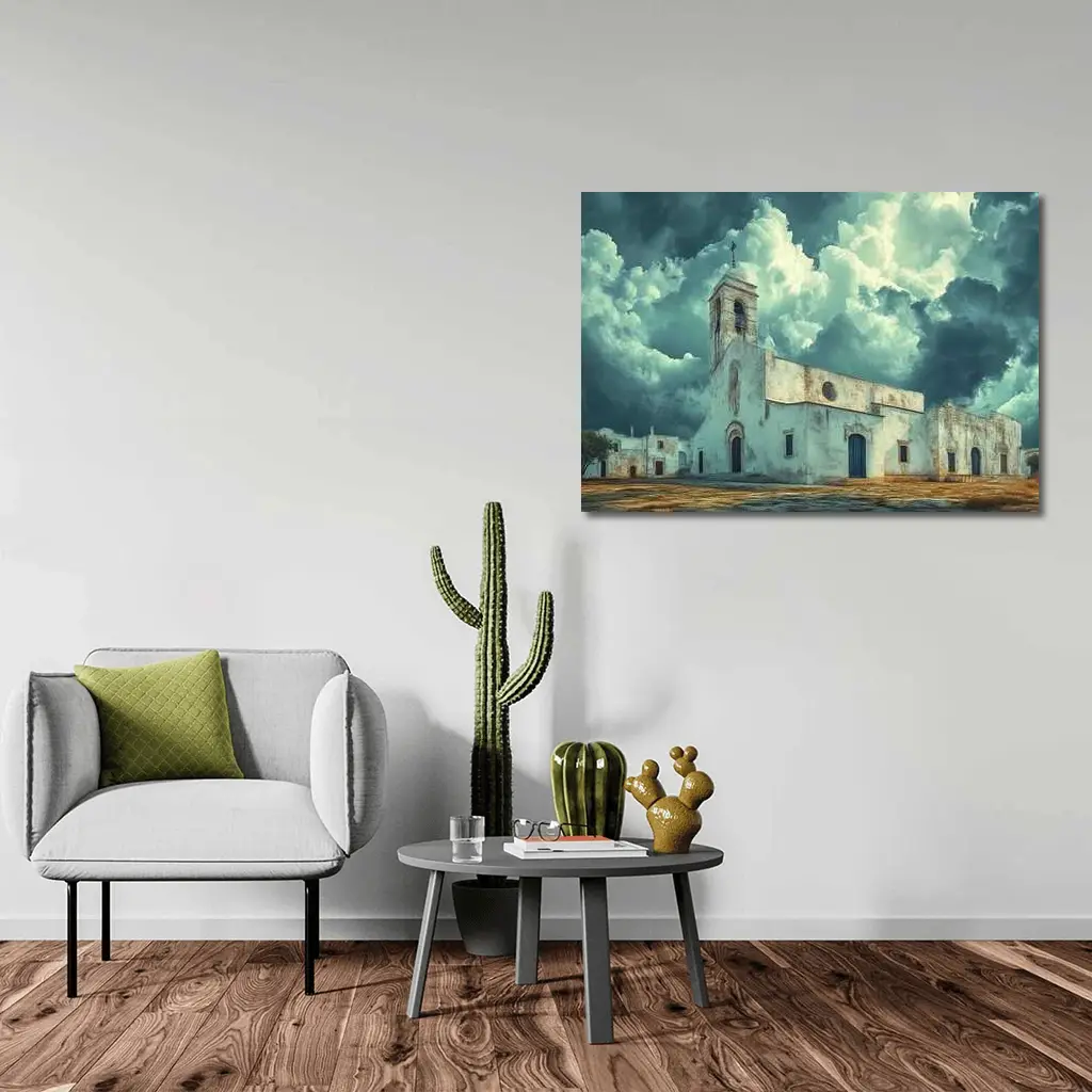 White Church Storm Clouds Dramatic Sky – Wall Art