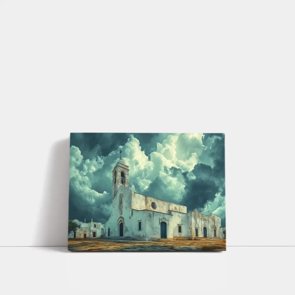 White Church Storm Clouds Dramatic Sky – Wall Art