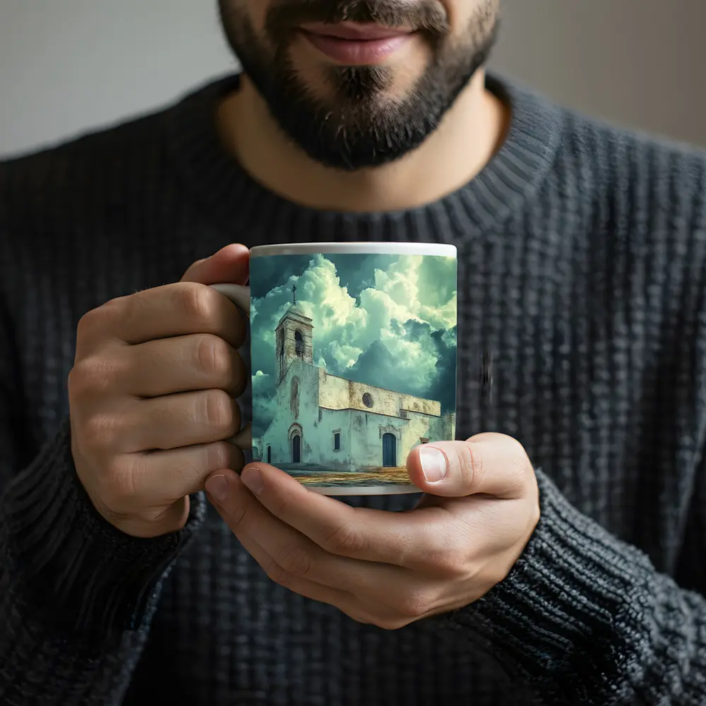 White Church Storm Clouds Dramatic Sky – Mugs