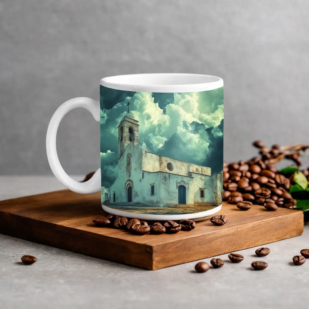 White Church Storm Clouds Dramatic Sky – Mugs
