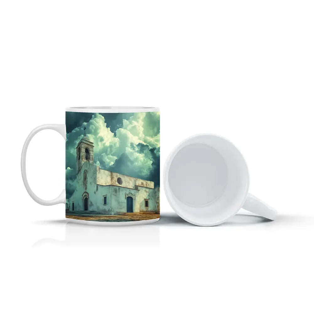 White Church Storm Clouds Dramatic Sky – Mugs