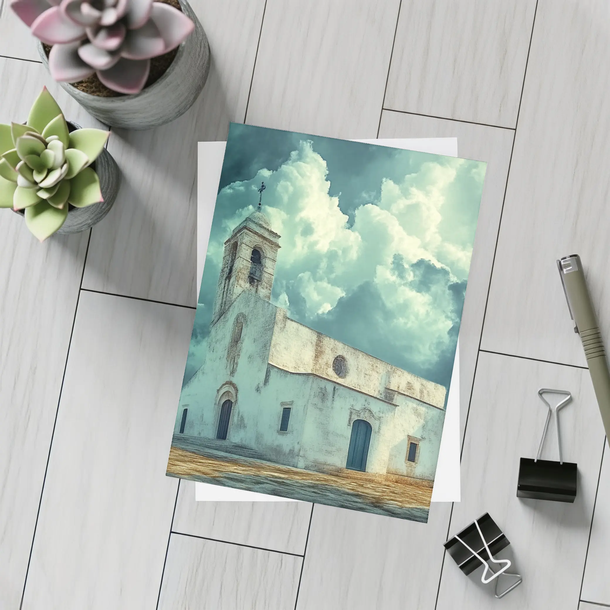 White Church Storm Clouds Dramatic Sky – Postcards