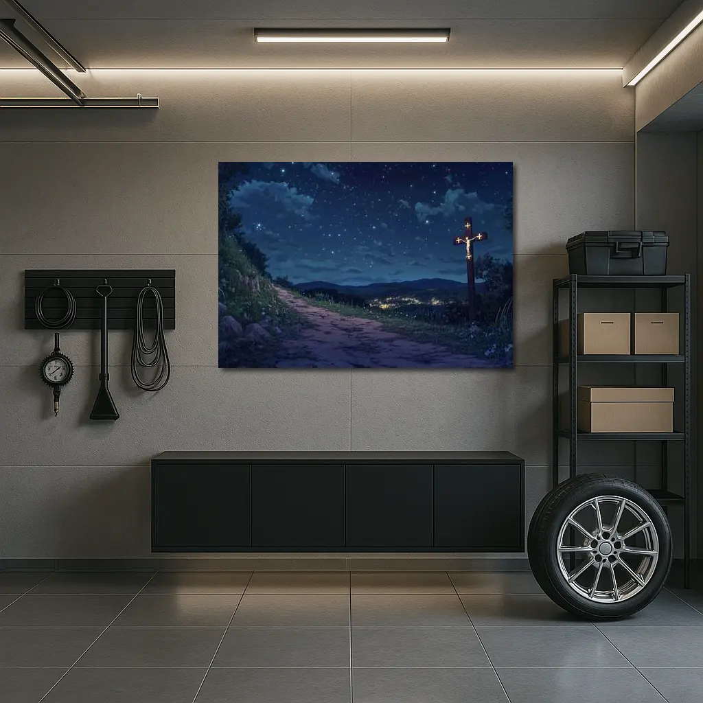 Jesus Cross Anime Night Sky Hill – Wall Art