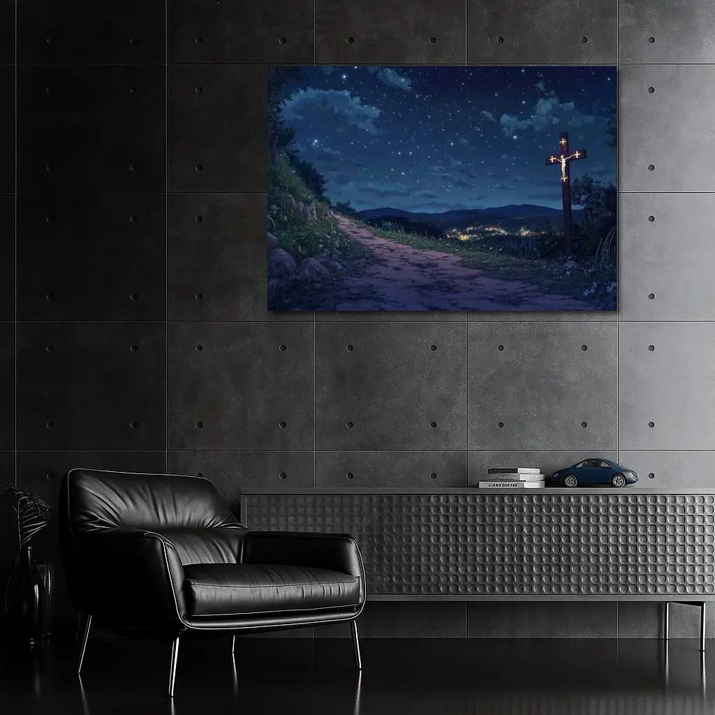 Jesus Cross Anime Night Sky Hill – Wall Art