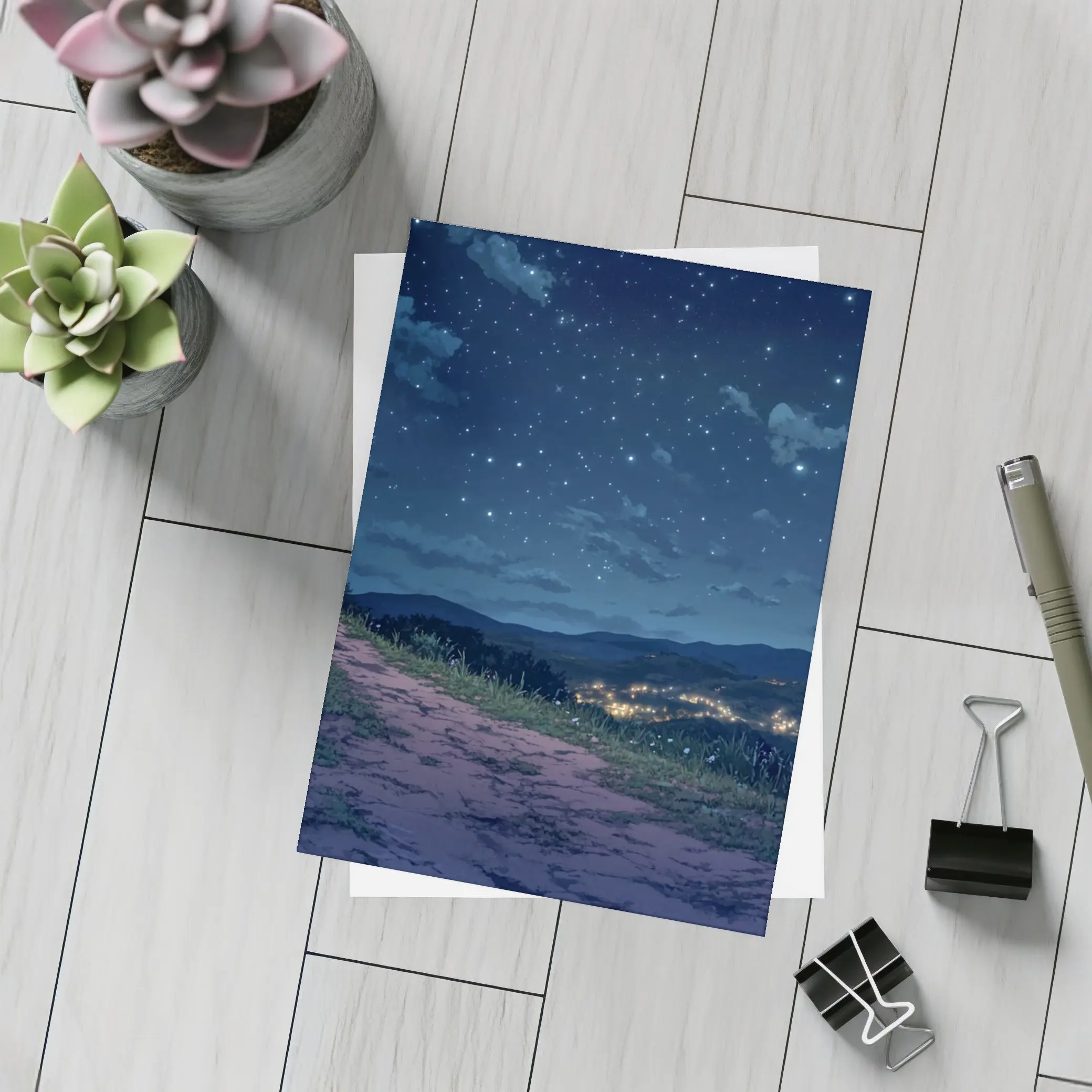 Jesus Cross Anime Night Sky Hill – Postcards