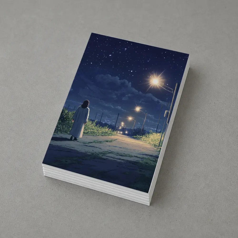Anime Girl Walking Starry Night Road – Postcards