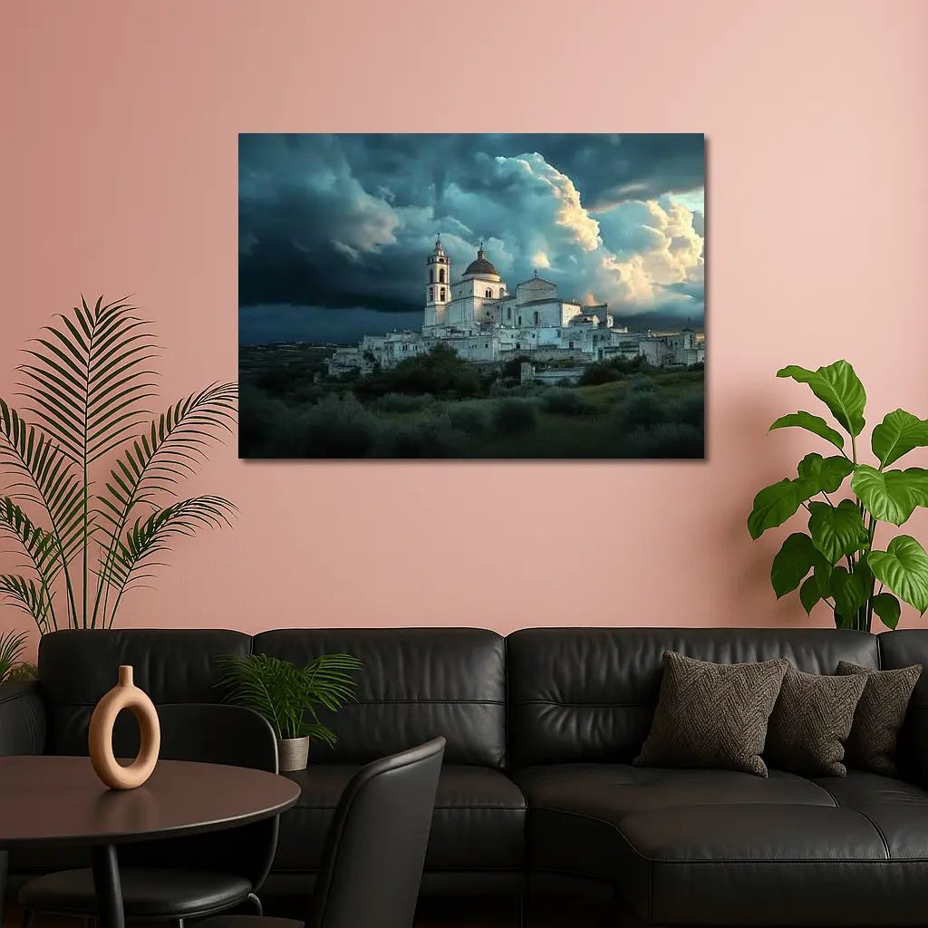 Italian Hill Town Church Storm Clouds – Wall Art