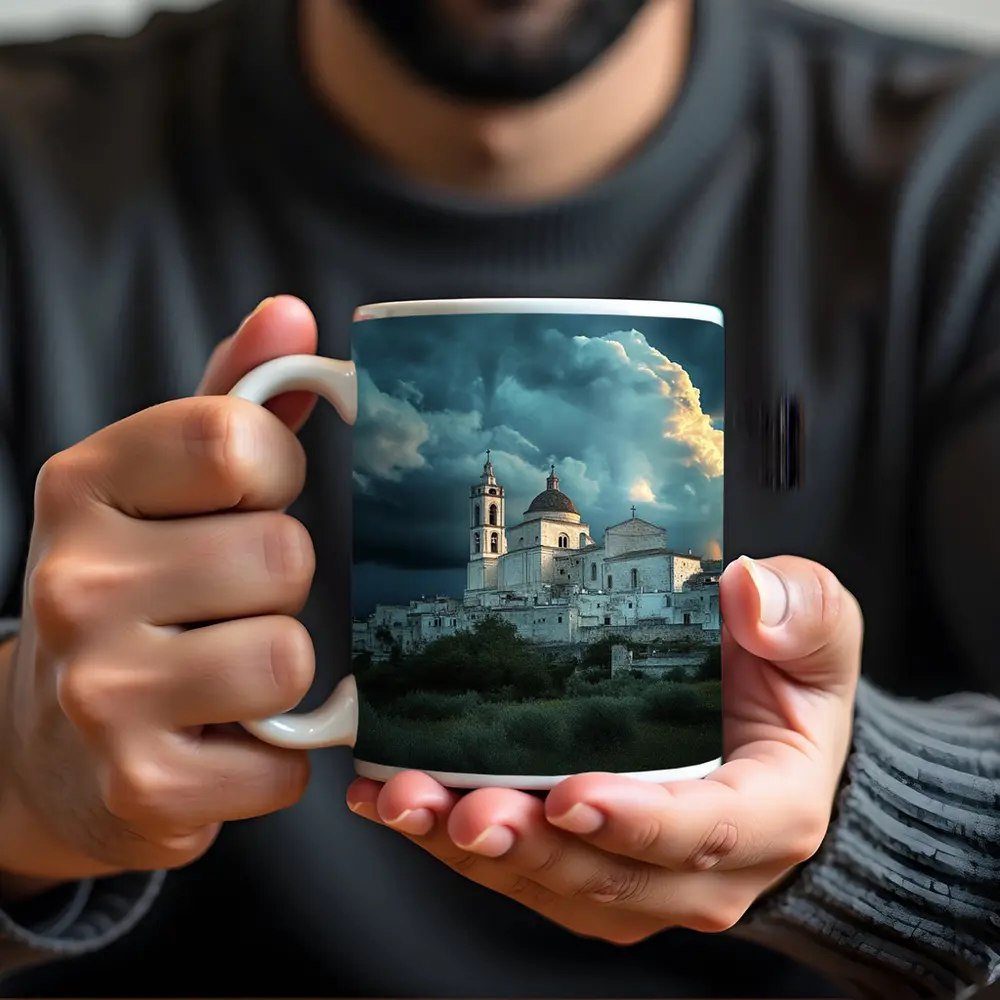 Italian Hill Town Church Storm Clouds – Mugs