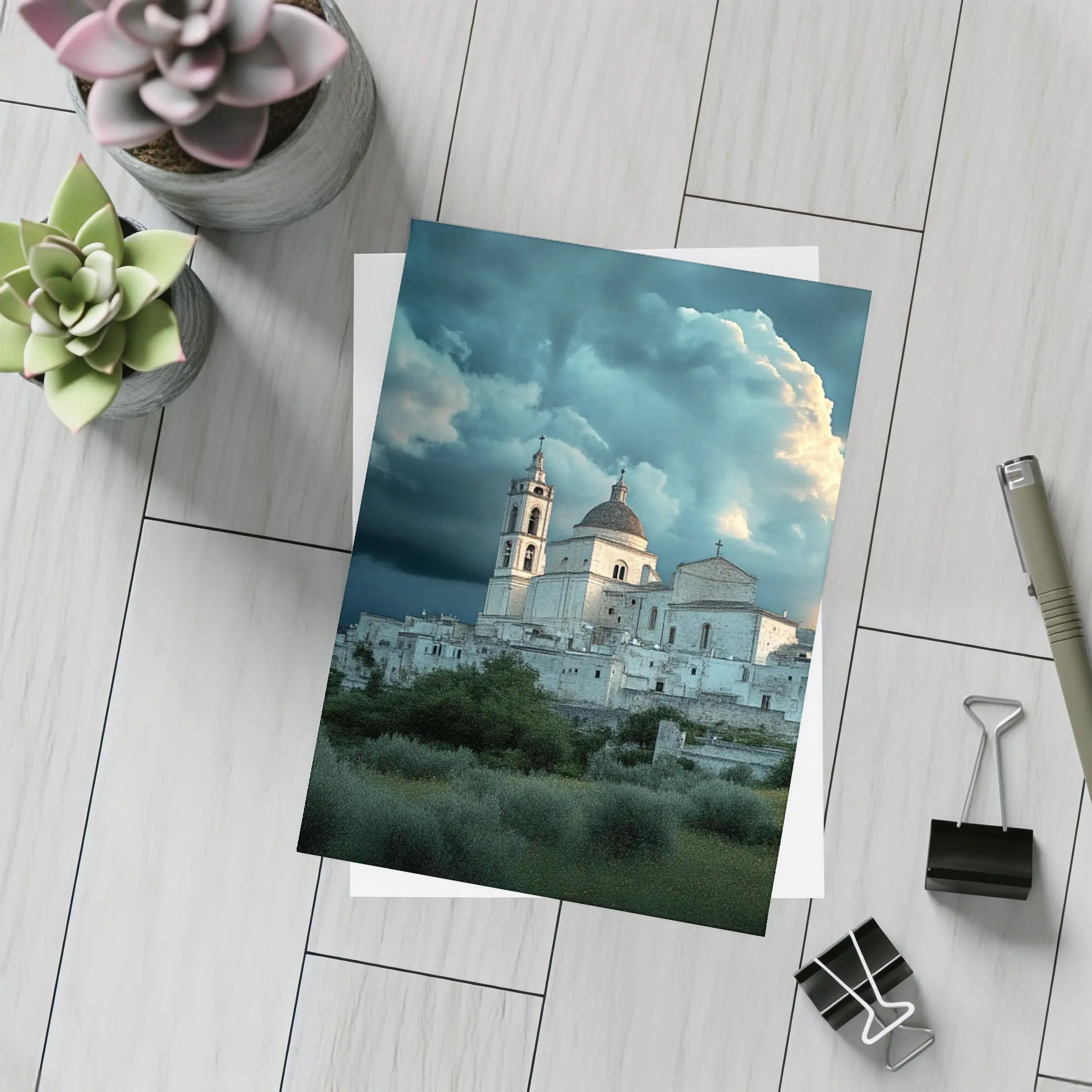 Italian Hill Town Church Storm Clouds – Postcards