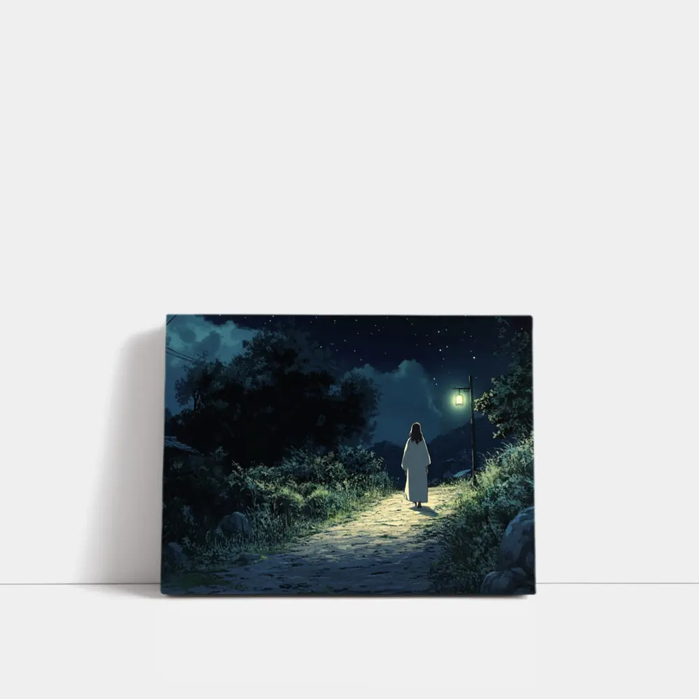 Anime Figure Walking Starry Night Path – Wall Art