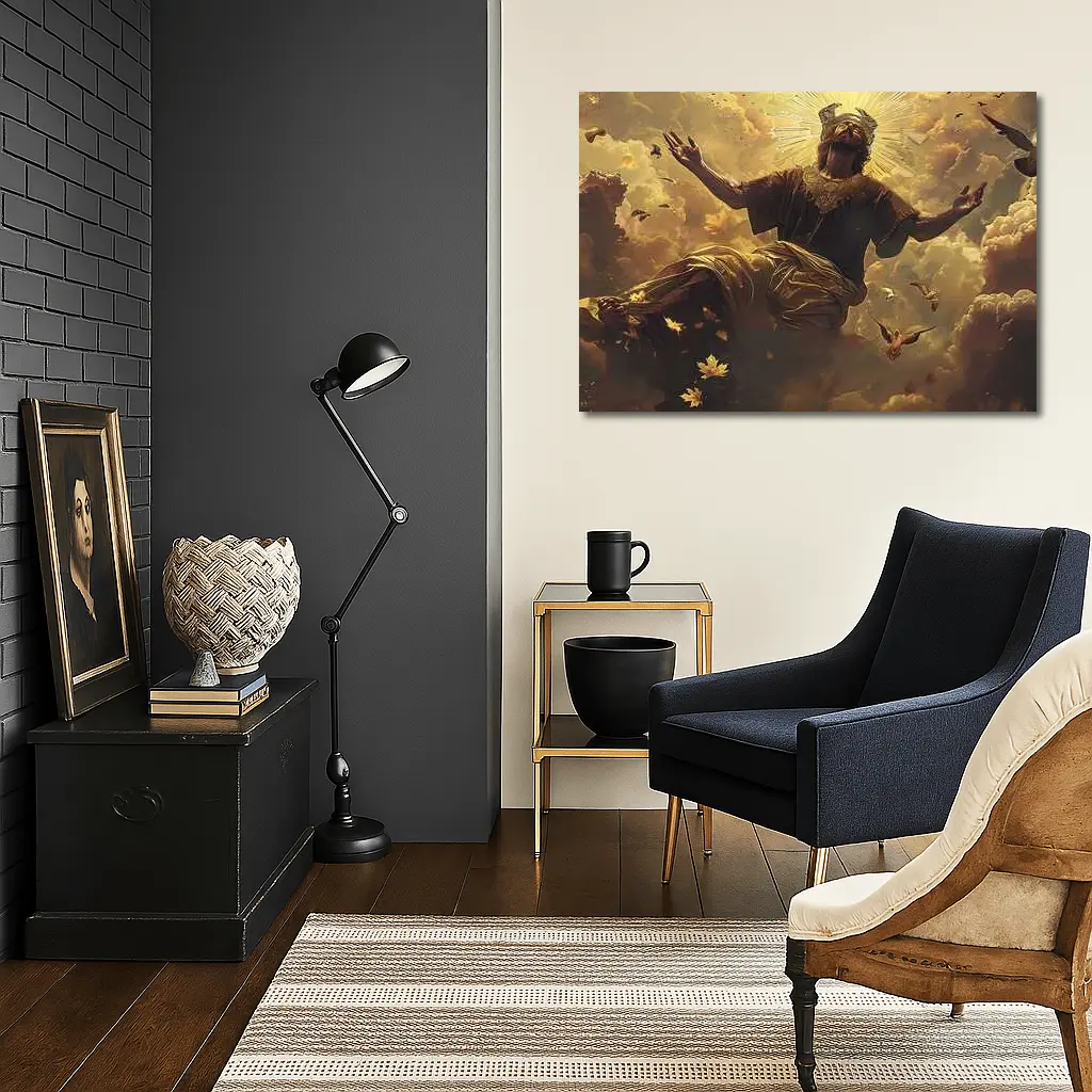 Jesus Christ Ascending Golden Heavenly Clouds – Wall Art