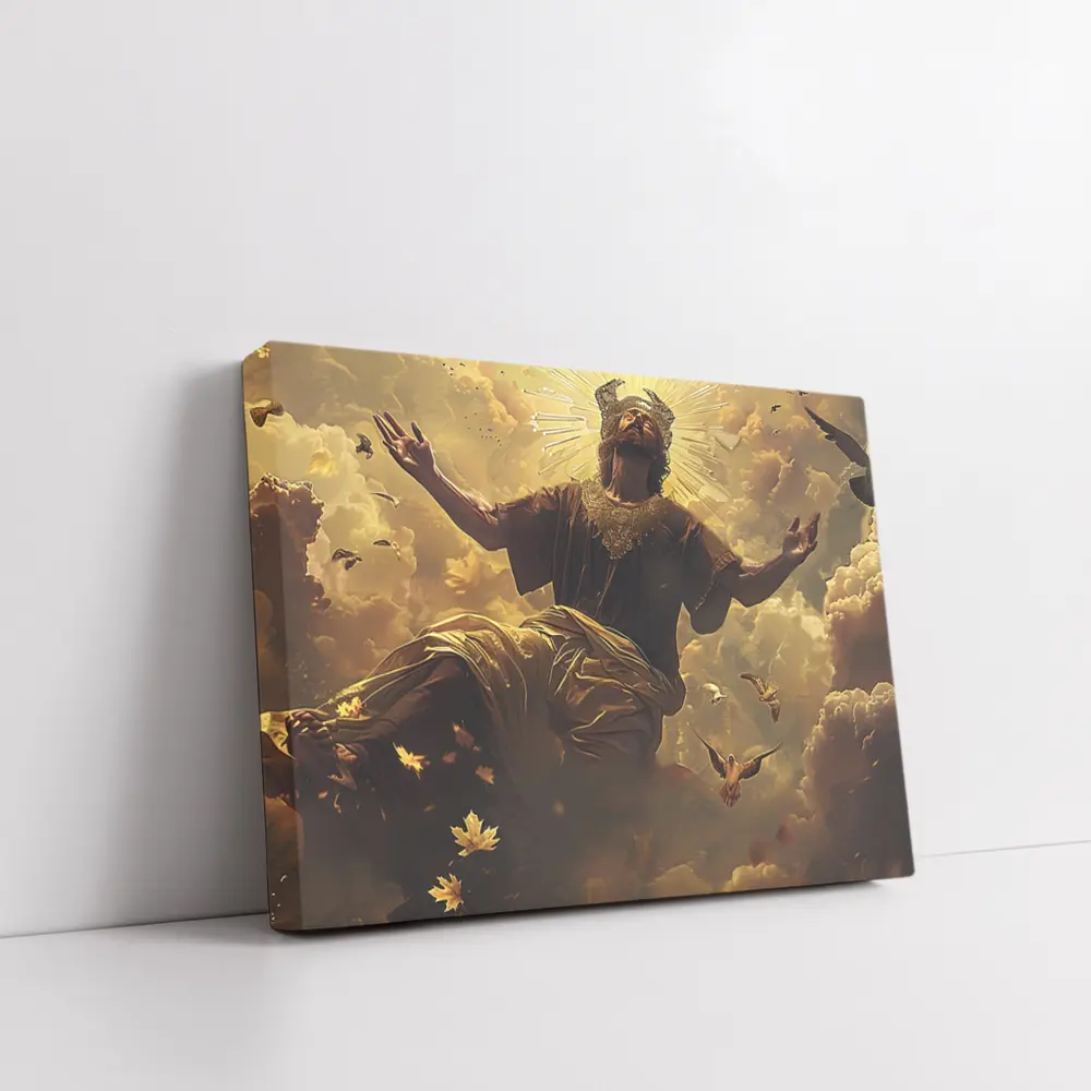Jesus Christ Ascending Golden Heavenly Clouds – Wall Art