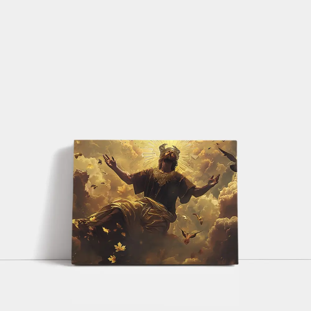 Jesus Christ Ascending Golden Heavenly Clouds – Wall Art