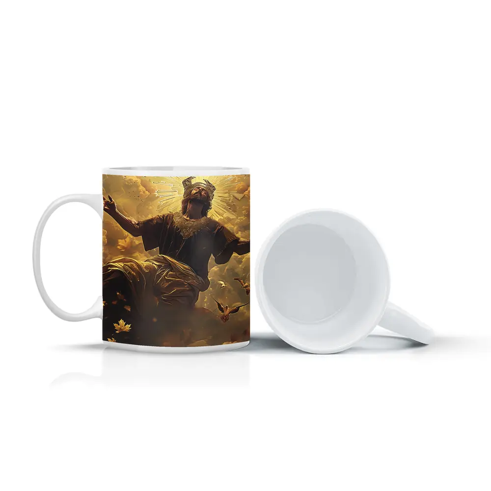 Jesus Christ Ascending Golden Heavenly Clouds – Mugs