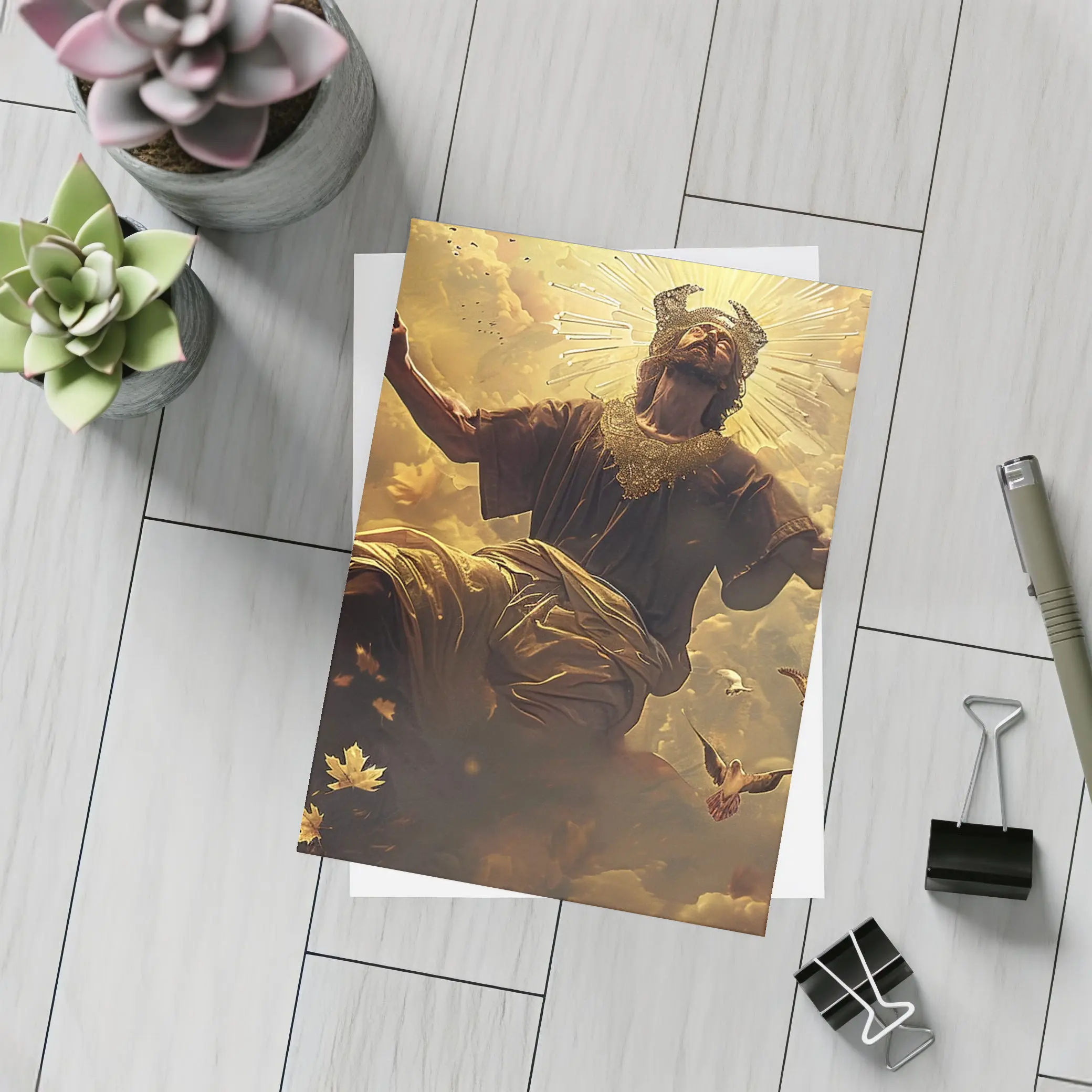 Jesus Christ Ascending Golden Heavenly Clouds – Postcards