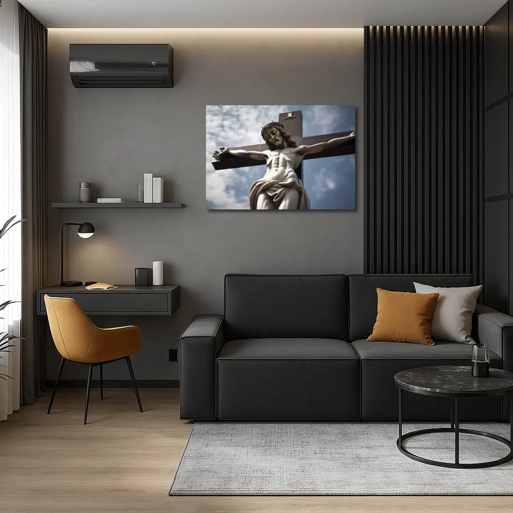 Jesus Christ Crucifixion Statue Cloudy Sky – Wall Art