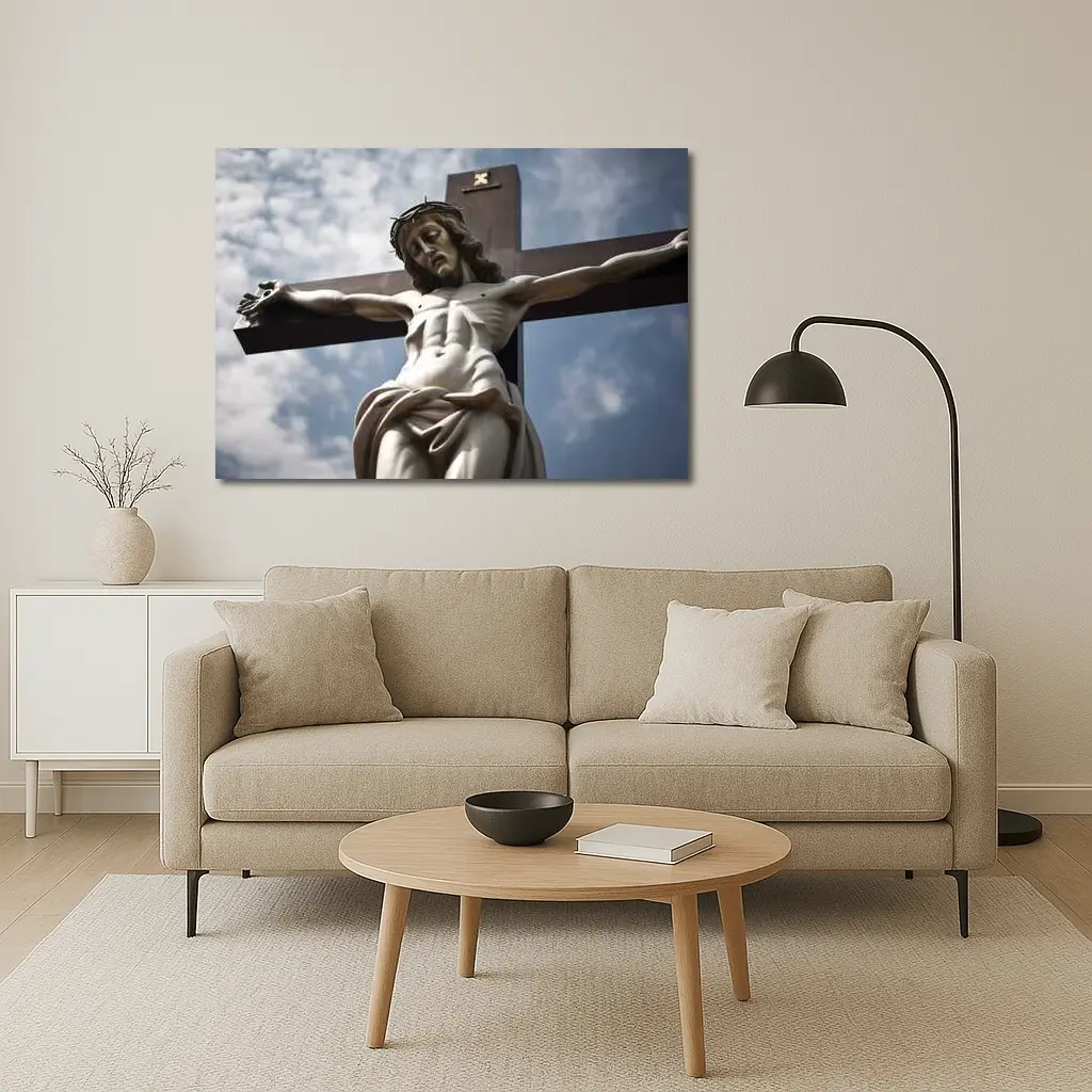 Jesus Christ Crucifixion Statue Cloudy Sky – Wall Art