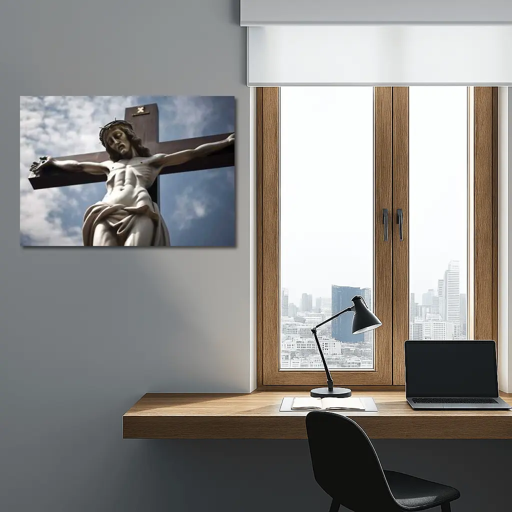 Jesus Christ Crucifixion Statue Cloudy Sky – Wall Art