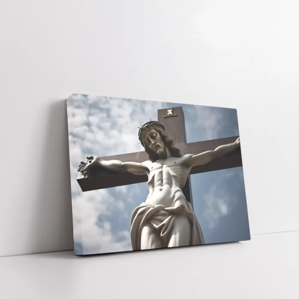 Jesus Christ Crucifixion Statue Cloudy Sky – Wall Art
