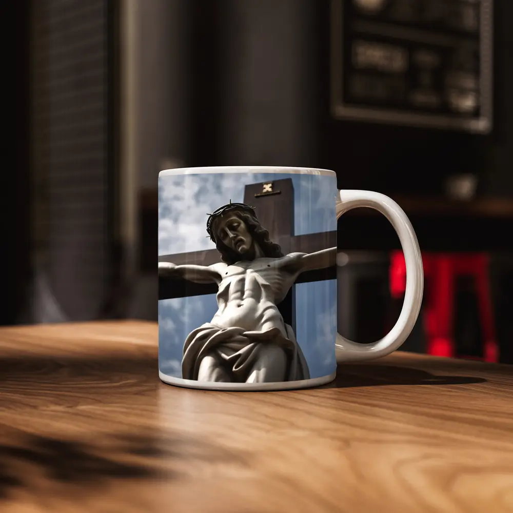 Jesus Christ Crucifixion Statue Cloudy Sky – Mugs