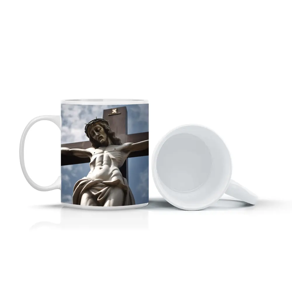Jesus Christ Crucifixion Statue Cloudy Sky – Mugs