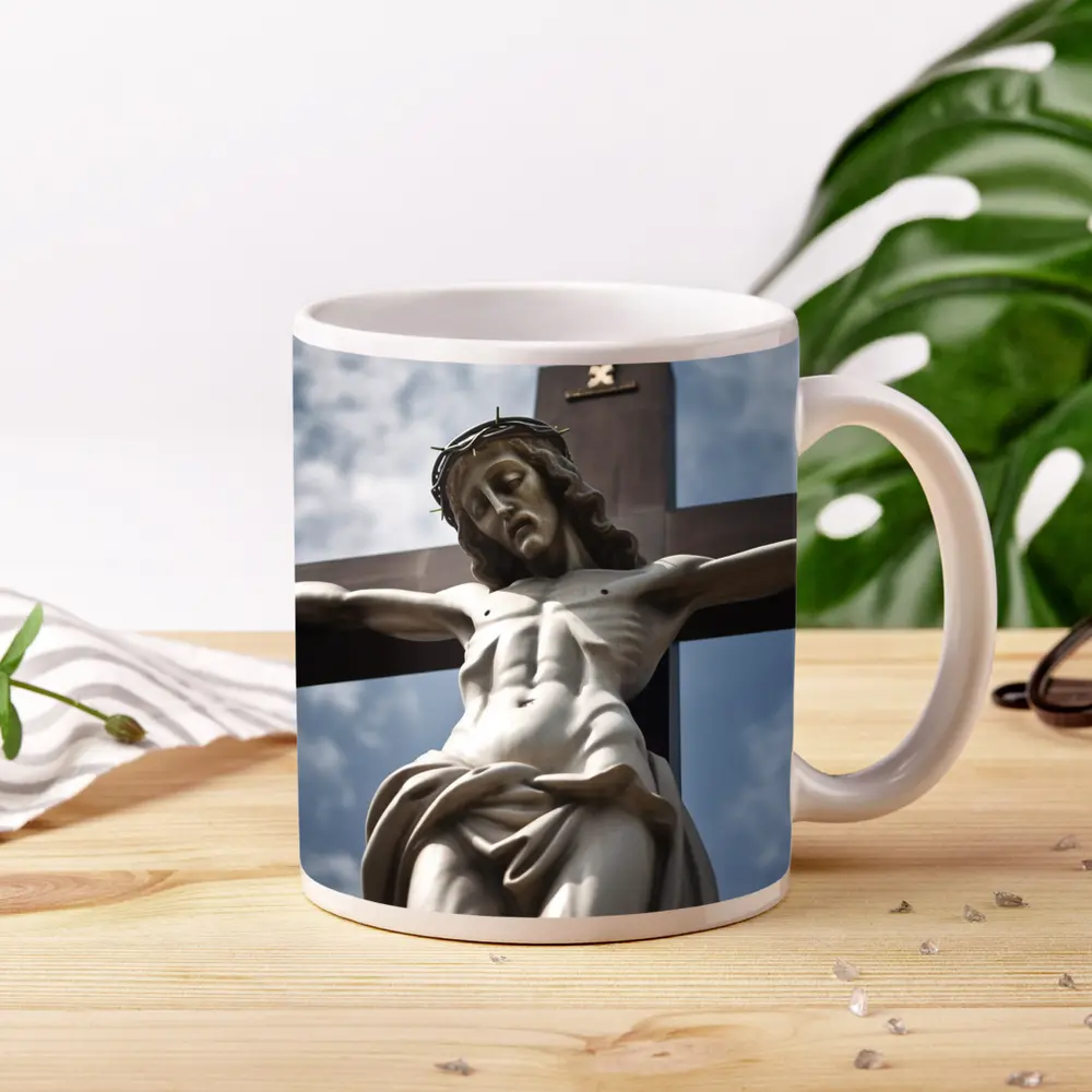 Jesus Christ Crucifixion Statue Cloudy Sky – Mugs
