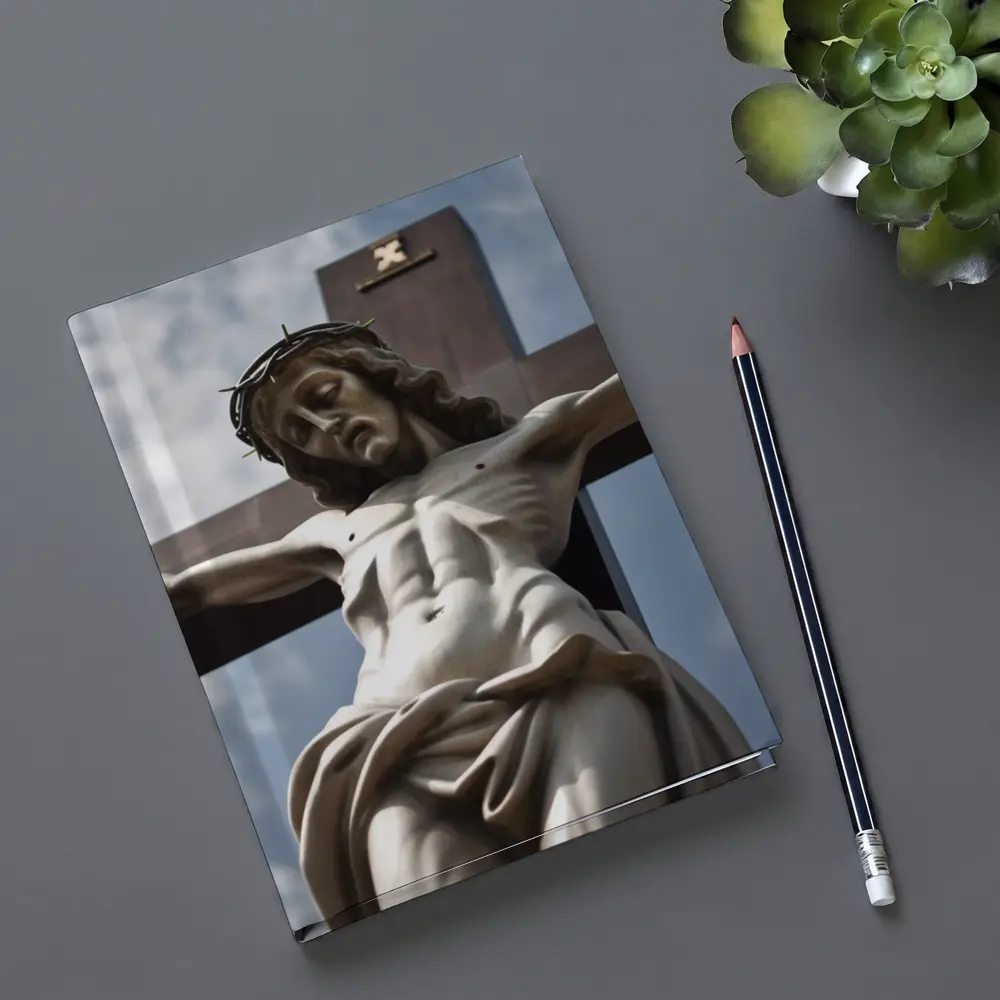 Jesus Christ Crucifixion Statue Cloudy Sky – Notebooks