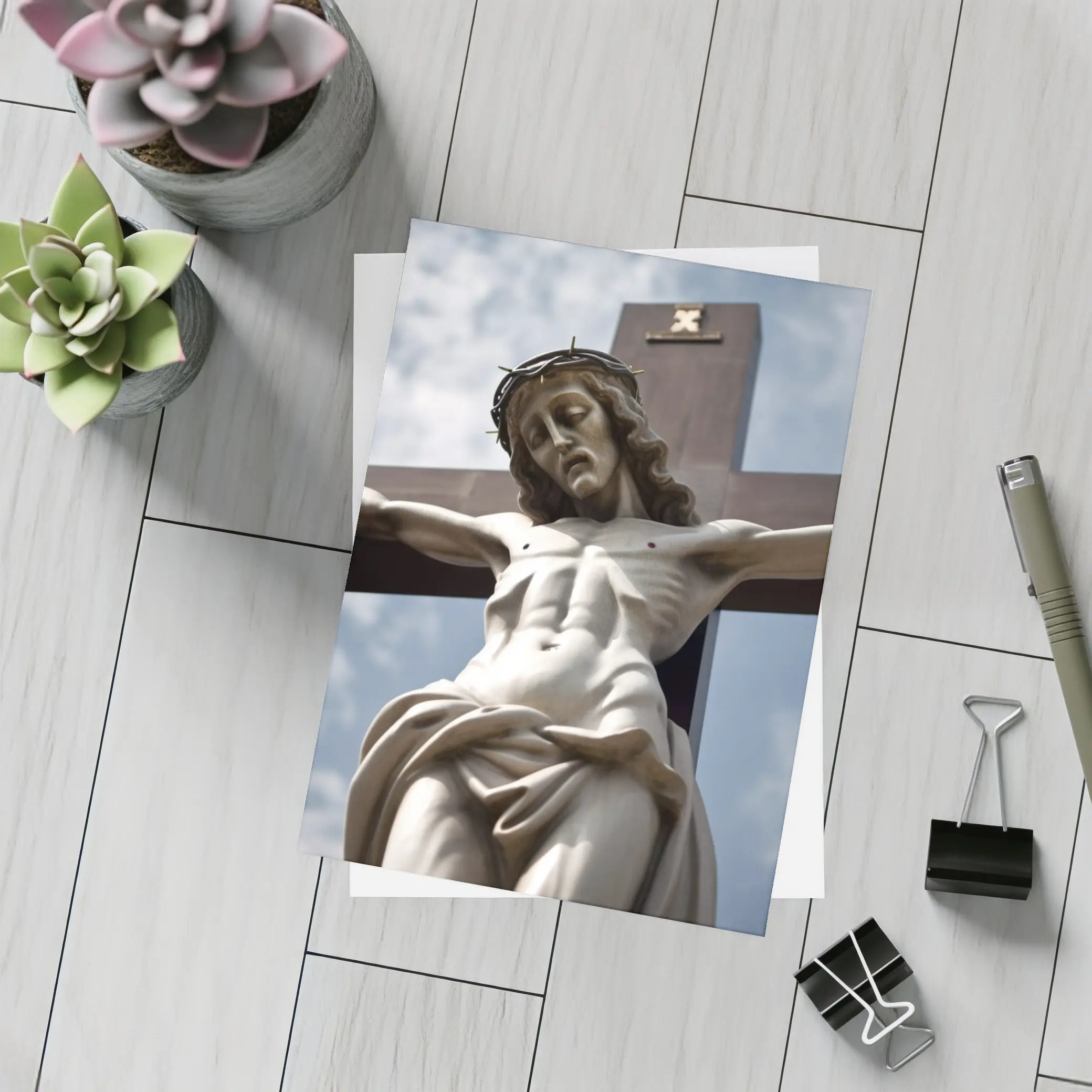 Jesus Christ Crucifixion Statue Cloudy Sky – Postcards