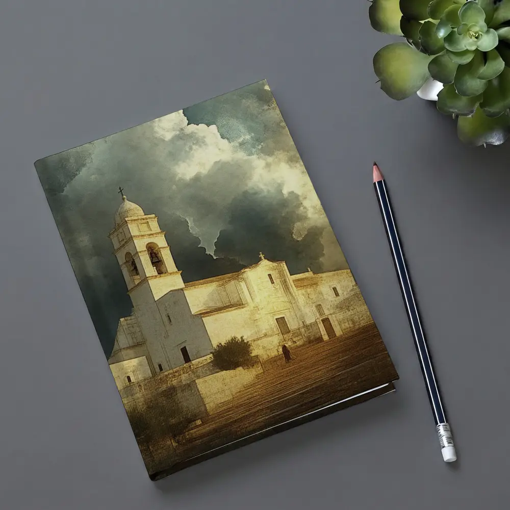 White Mediterranean Church Dramatic Storm Clouds – Notebooks