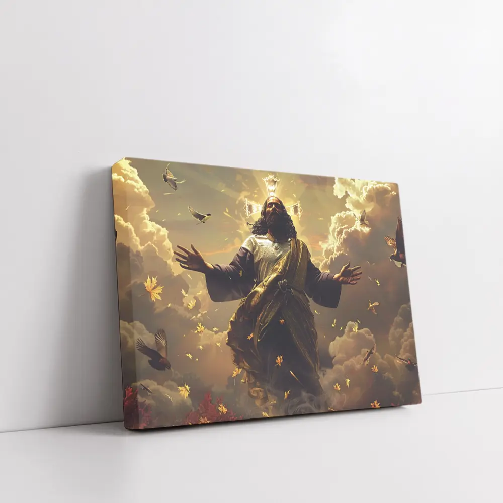 Jesus Christ Rising Above Clouds With Birds – Wall Art