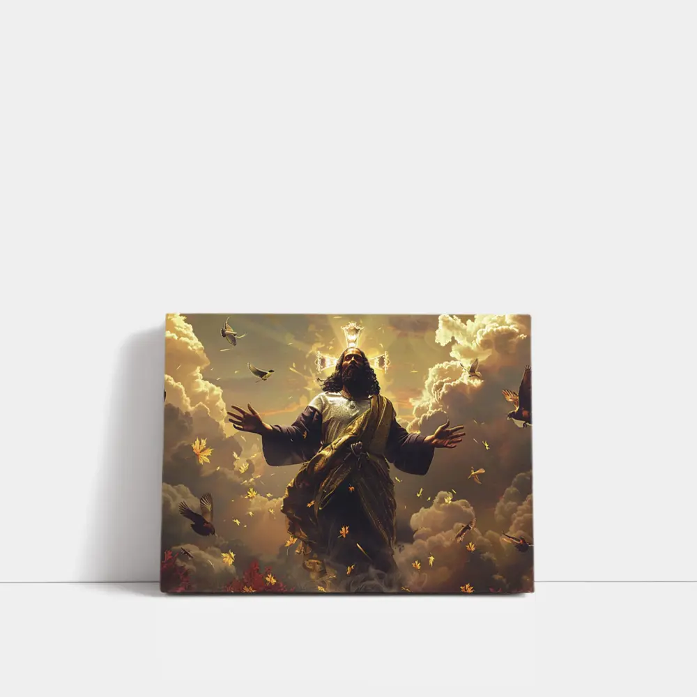Jesus Christ Rising Above Clouds With Birds – Wall Art