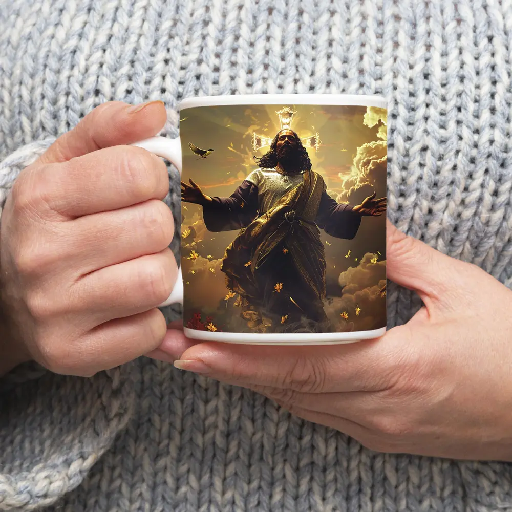Jesus Christ Rising Above Clouds With Birds – Mugs