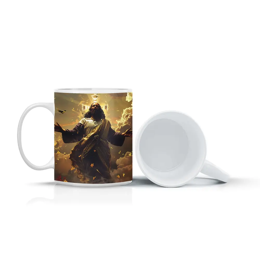 Jesus Christ Rising Above Clouds With Birds – Mugs