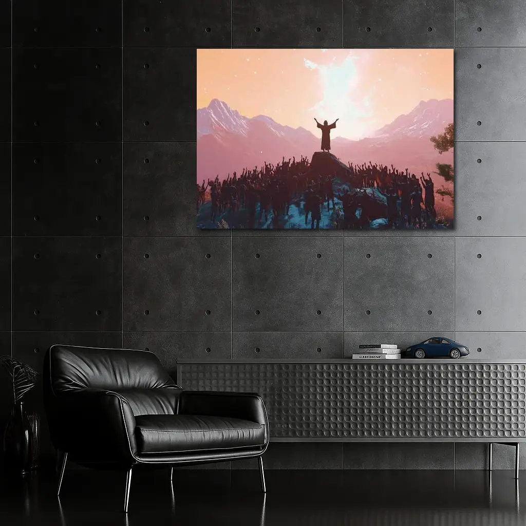 Jesus Preaching To Crowd Mountain Sunset – Wall Art